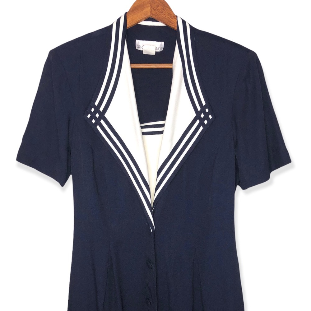 Vintage Dressbarn Navy/ White Sailor Button Up Midi Dress - Picture 2 of 4